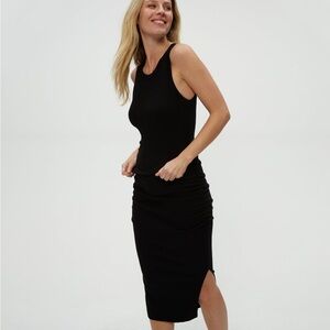 Michael Stars Wren Ribbed Knit Dress in Black Midi Bodycon M EUC